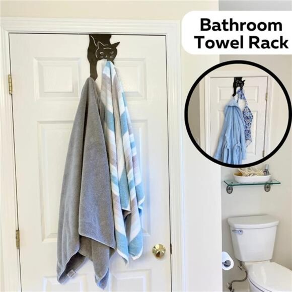 Cat Over The Door Hooks for Hanging - Black - Over The Door Organizer - Strong - Picture 4 of 14